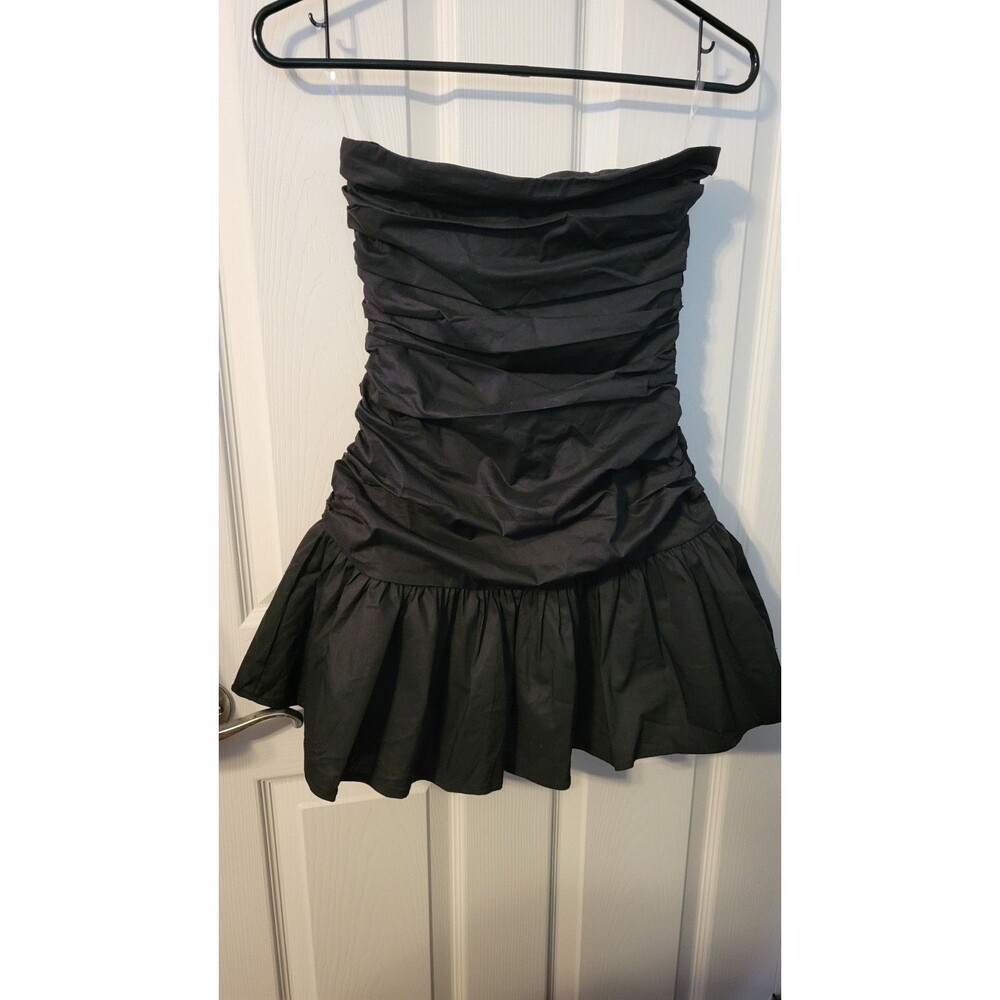 NWT Peppermayo Carmel Strapless Ruched Mini Dress Black US 2 XS Drop Waist